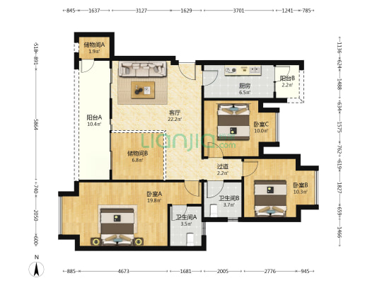中昂别院 3室1厅2卫 117平方