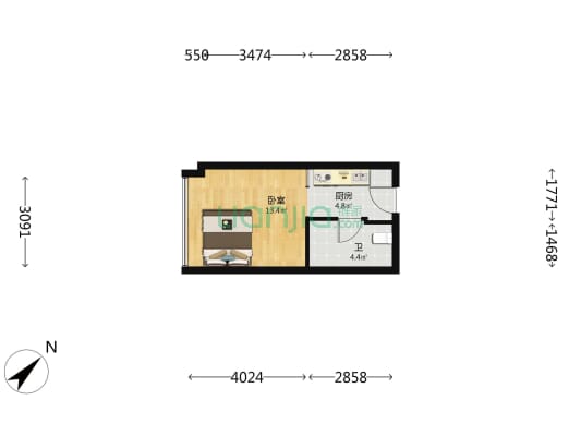 金众繁华里 1室0厅1卫 42平方