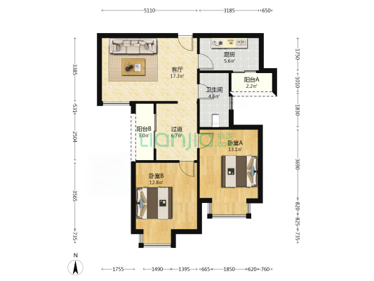国鑫小时代 2室1厅1卫 87平方