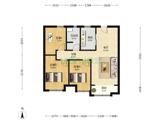 旭辉银盛泰·青岛即墨星河城 3室1厅1卫 89平方