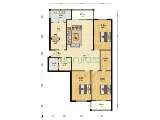 海瀛里 3室2厅1卫 170平方