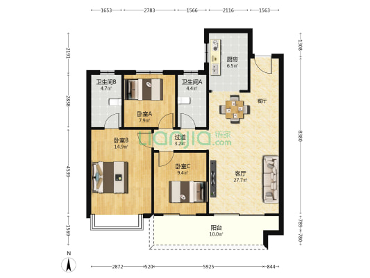 圣桦·樾西湖 3室1厅2卫 120平方