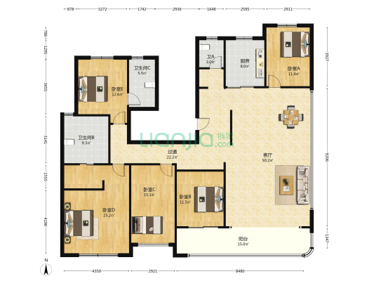 金麟企业家 5室1厅3卫 249平方