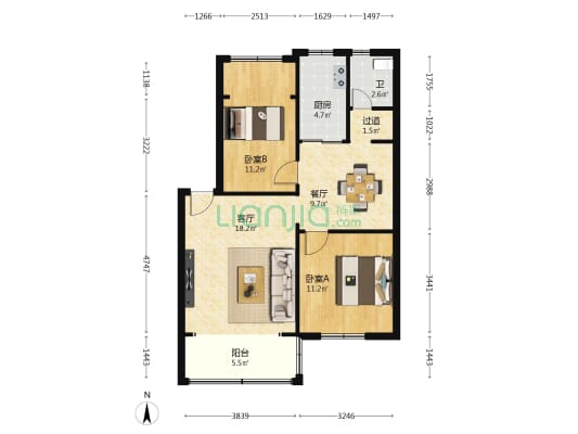 中康生活区 2室2厅1卫 77平方