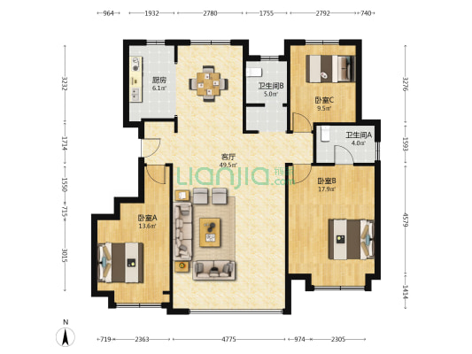 新城玺樾春秋 3室1厅2卫 133平方