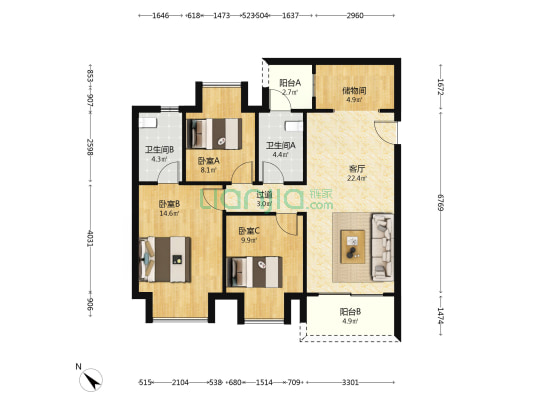 吾悦首府 3室1厅2卫 99平方