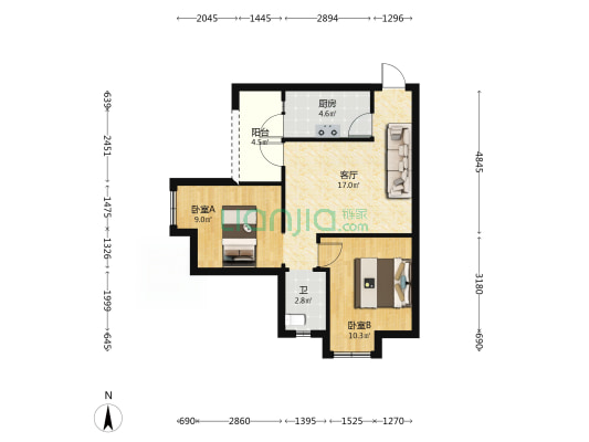 龙园大厦 2室1厅1卫 62平方