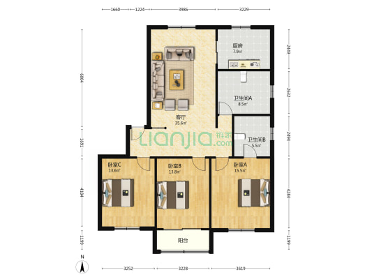 学校路44号 3室1厅2卫 133平方
