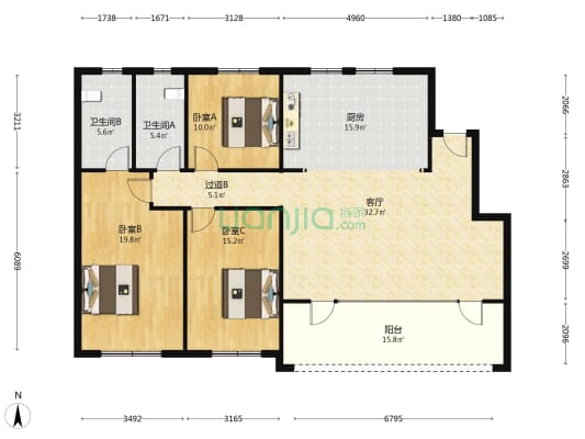 顺城万科海潮云起一期 3室1厅2卫 142平方
