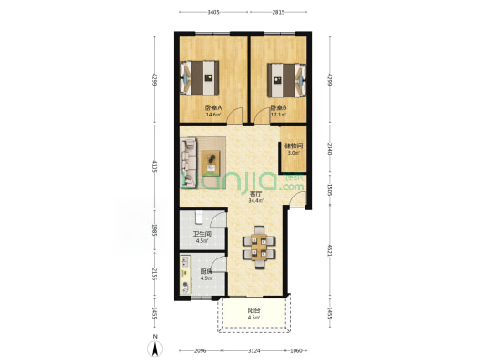 万年路166号 2室1厅1卫 93平方