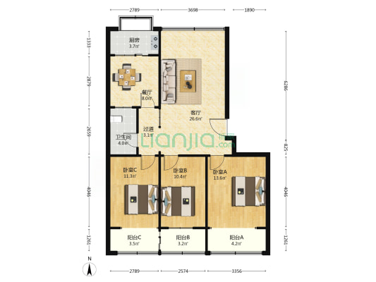 杜岭街161号 3室2厅1卫 101平方