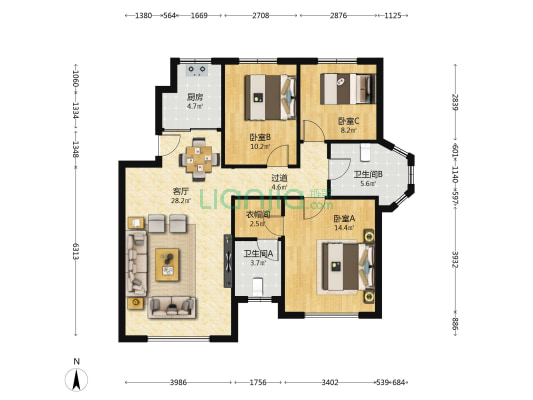 温莎小镇 3室1厅2卫 103平方