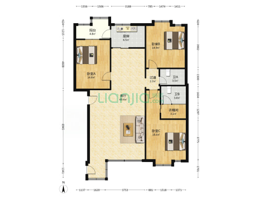 新城南小区 3室1厅2卫 150平方
