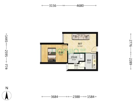 京基滨河时代广场北区 1室1厅1卫 43平方