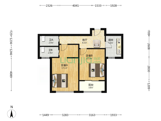 丰润家园 2室1厅2卫 78平方