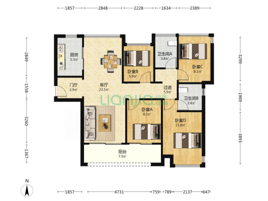 融佳臻园 4室1厅2卫 106平方