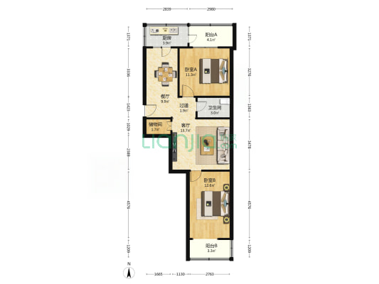 陕西电力科学研究院家属院 2室2厅1卫 80平方