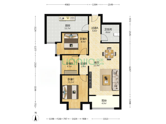 左岸骏景 3室1厅1卫 93平方