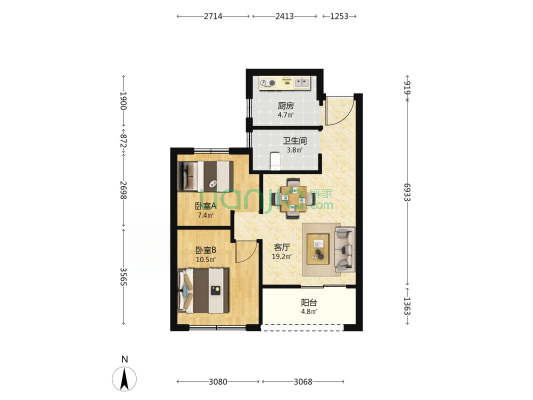 东方景苑 2室1厅1卫 68平方