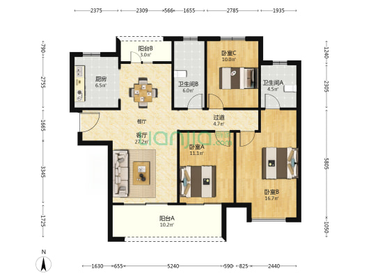 正弘碧湖苑 3室1厅2卫 128平方
