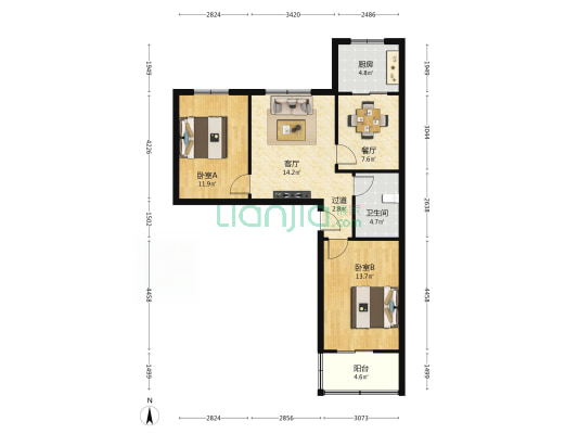 东院小区 2室2厅1卫 84平方