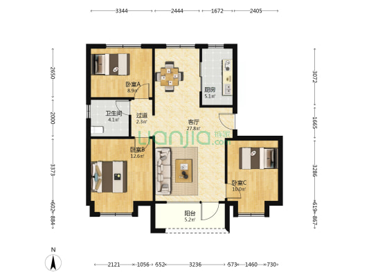 融发碧桂园珠山郡 3室1厅1卫 99平方