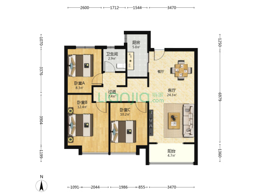 中南·春风天境 3室1厅1卫 106平方