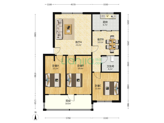 龙泉街1643号东区 3室2厅1卫 106平方