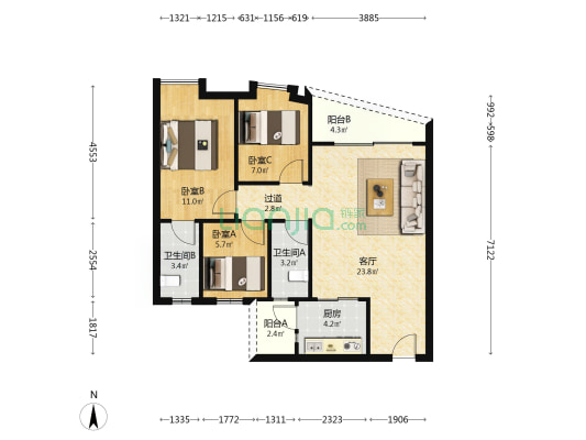 林峰雅居 3室1厅2卫 88平方