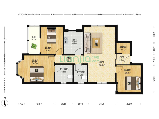 电力二村(九龙坡) 3室1厅2卫 113平方