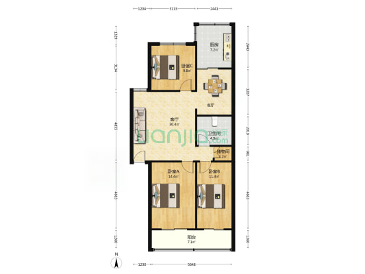 杜曲供销社家属院 3室1厅1卫 110平方