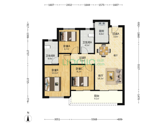 金地峯范 3室1厅2卫 97平方