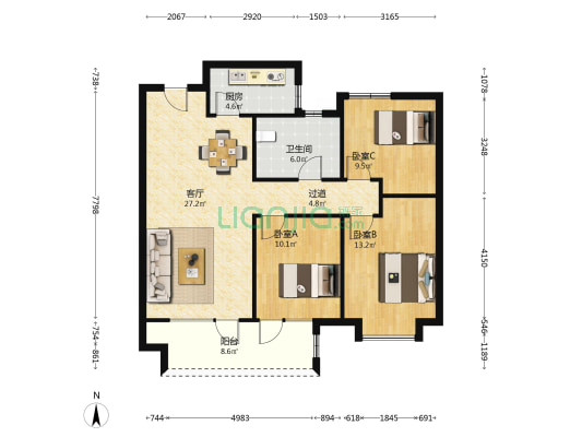 锦悦都一期 3室1厅1卫 107平方