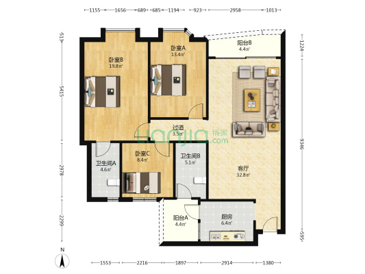 中泓大厦 3室1厅2卫 111平方