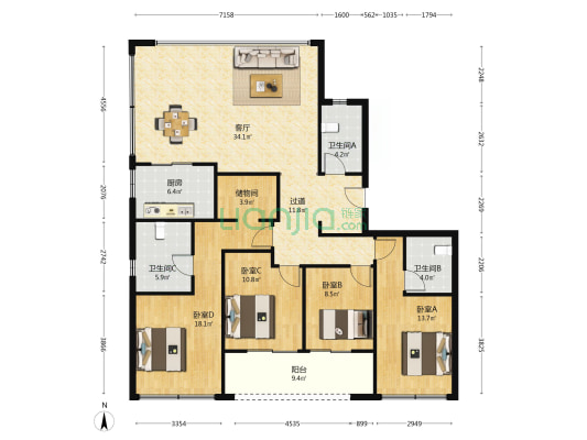 湖翠里 4室1厅3卫 166平方