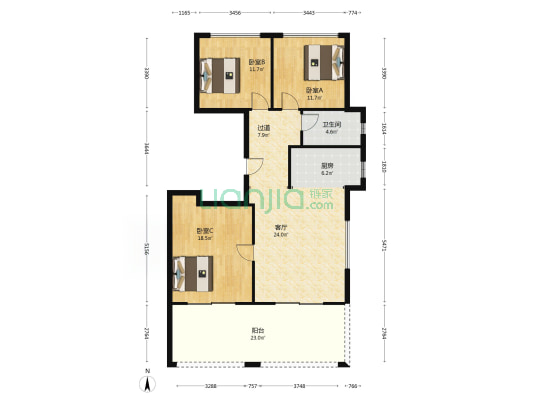 万林上院 3室1厅1卫 124平方
