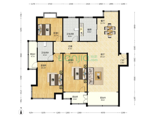 人杰景典苑 3室2厅2卫 170平方