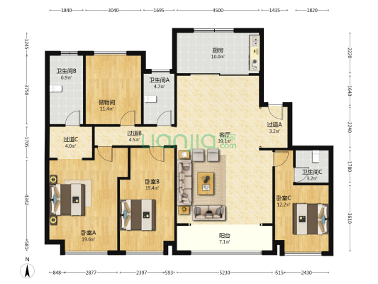 碧桂园云顶一期 3室1厅3卫 192平方