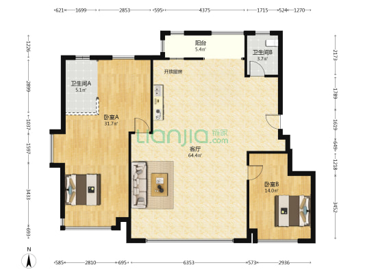 水西雲庐 2室1厅2卫 145平方