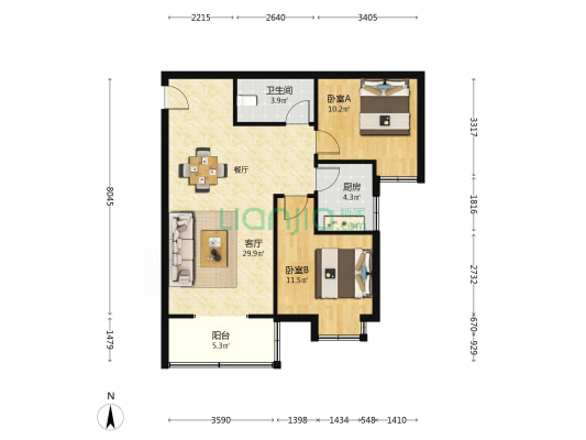 丽苑山水 2室1厅1卫 90平方