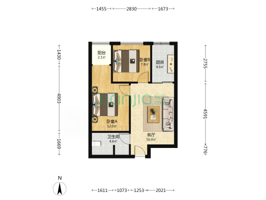 江林新城D区 2室1厅1卫 64平方
