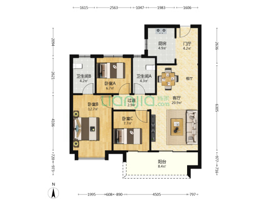 雲玥府 3室1厅2卫 100平方