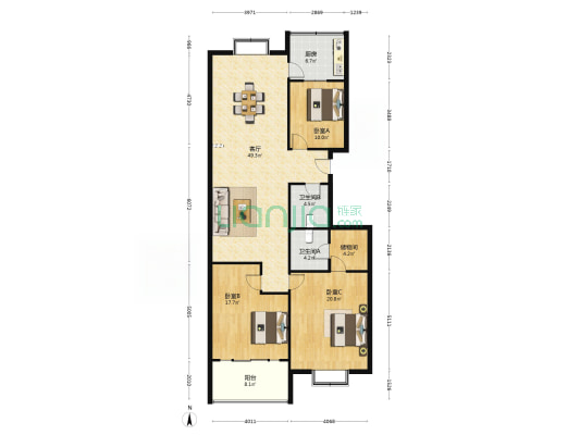 解放东路37号 3室1厅2卫 154平方