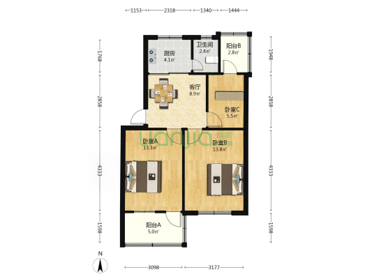 东湖中路30号 3室1厅1卫 65平方
