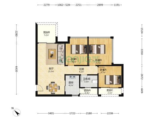 巨基·四季名苑 3室1厅1卫 92平方