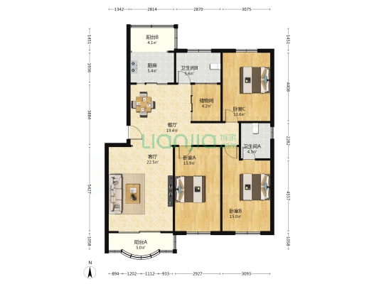 康乐园北区 3室2厅2卫 136平方