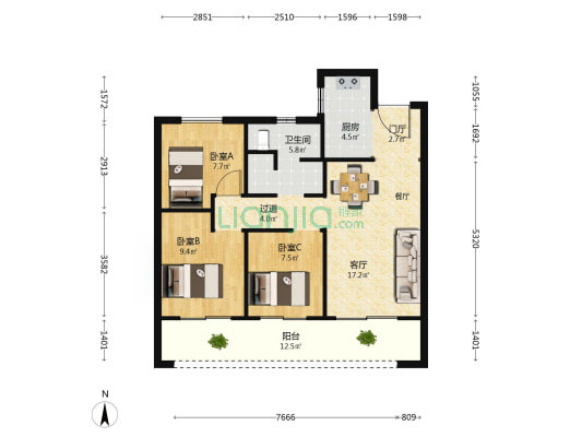 招商时代天宸 3室1厅1卫 93平方