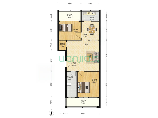 优胜北路5号院 2室2厅1卫 97平方
