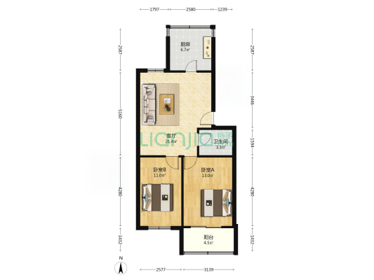 民航小区 2室1厅1卫 75平方