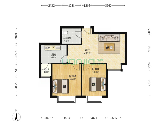 轩和里 2室1厅1卫 90平方